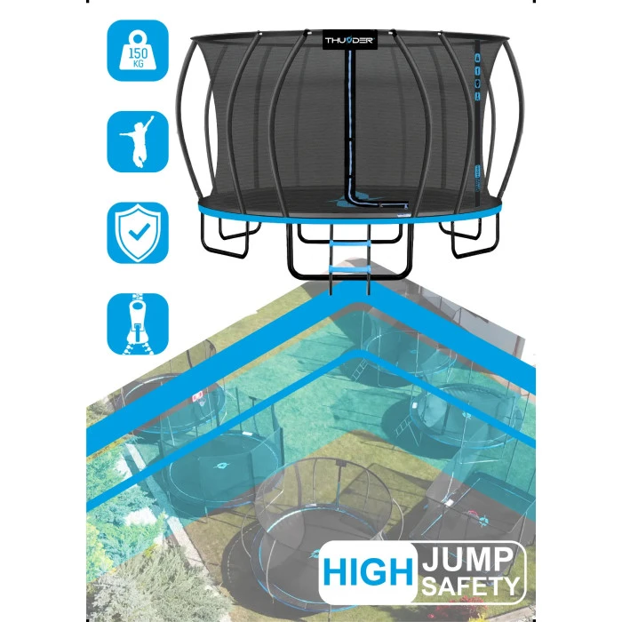 Батут THUNDER INSIDE ULTRA з внутрішньою сіткою 16 футів 490 см чорно-блакитний