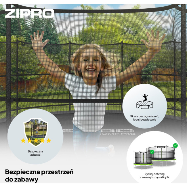 Батут Zipro Jump Pro с внутренней сеткой 14 футов 435 см черно-зеленый