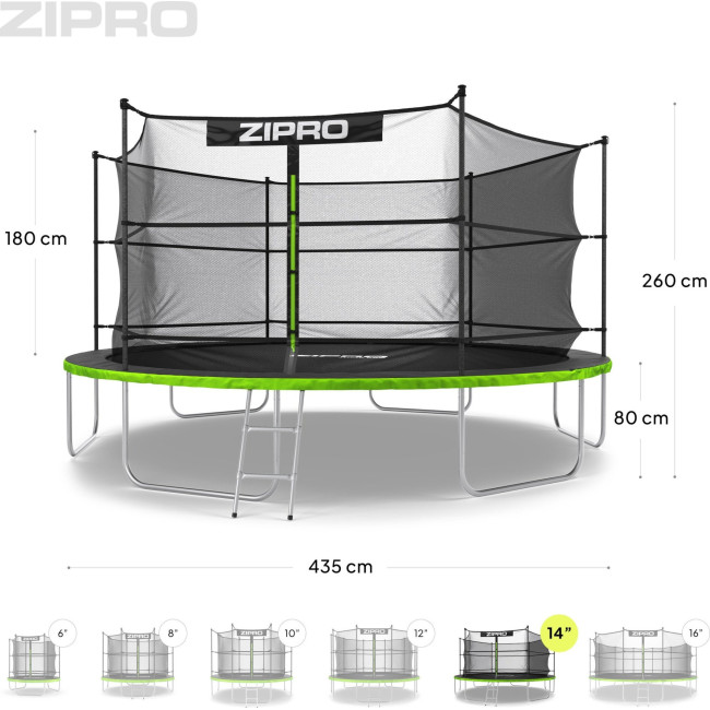 Батут Zipro Jump Pro с внутренней сеткой 14 футов 435 см черно-зеленый