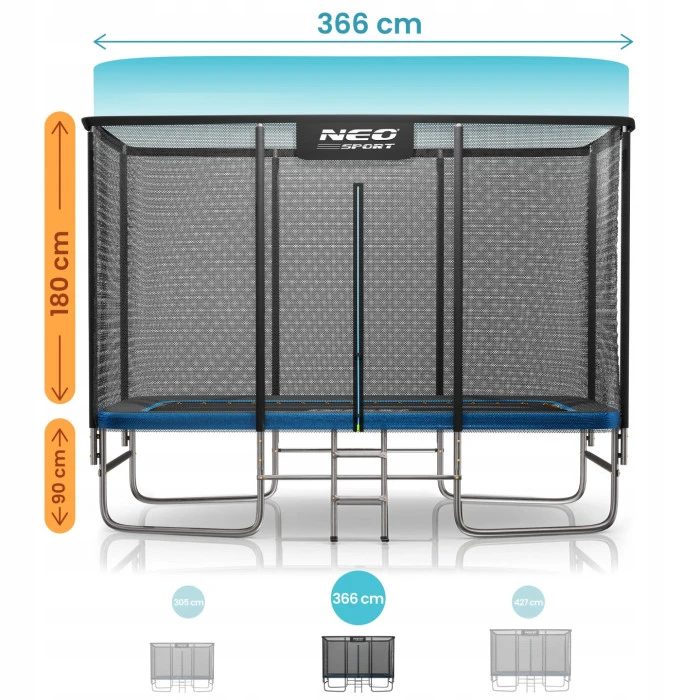 Батут Neo-Sport с наружной сеткой 12 x 8 футов 244 х 366 см, черно-синий