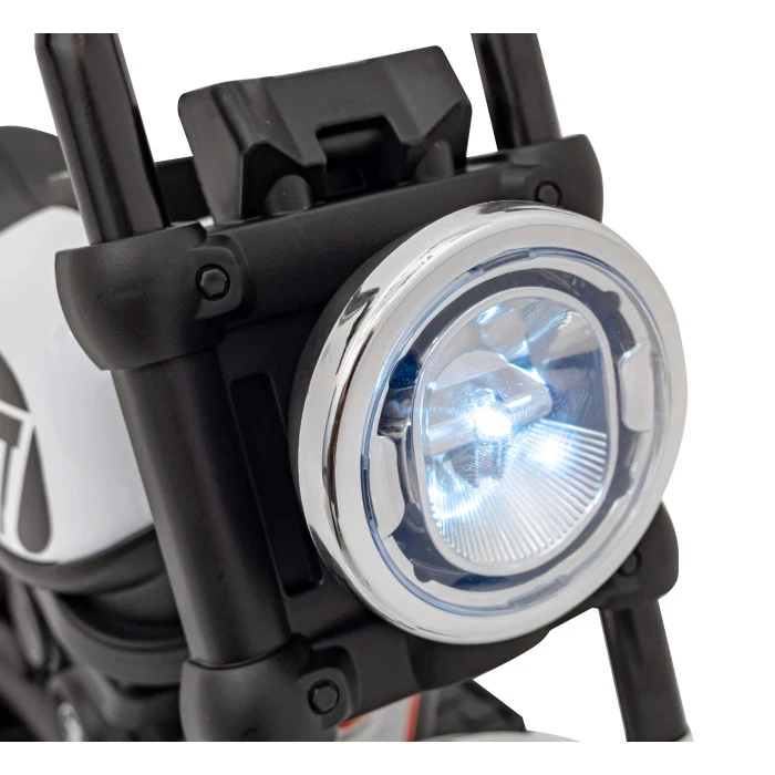 Дитячий акумуляторний мотоцикл Чоппер FASTER Білий + FM Радіо + Аудіо панель + LED