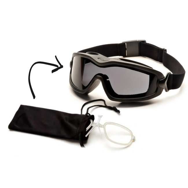 Окуляри захисні з ущільнювачем Pyramex V2G-XP + RX Anti-Fog, cірі з діоптрійною вставкою