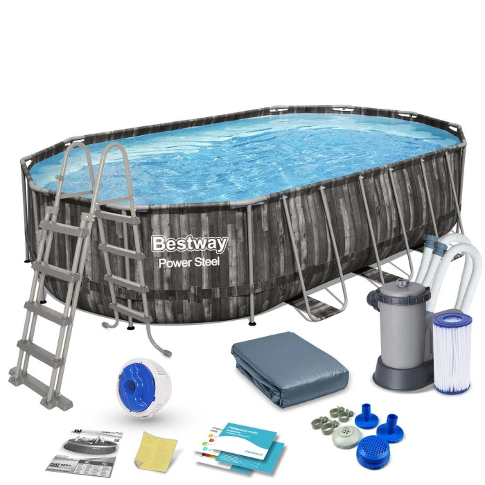 Бассейн каркасный овальный Bestway Power Steel Frame 610 x 366 x 122 см – темно-коричневый.