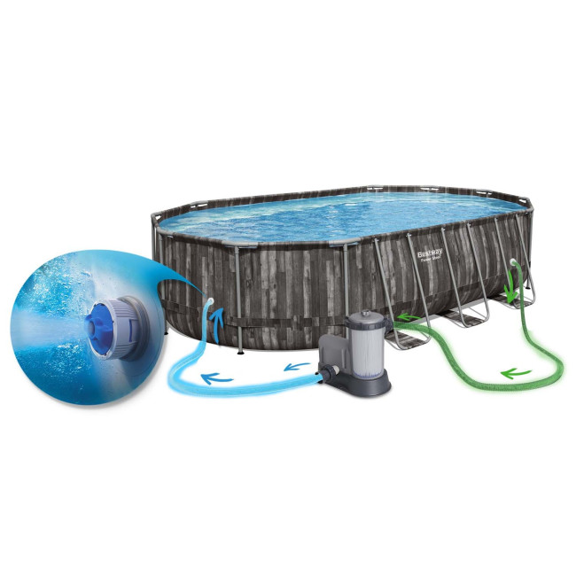 Басейн каркасний овальний Bestway Power Steel Frame 610 x 366 x 122 см - темно-коричневий