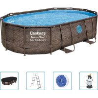 Басейн каркасний овальний 5в1 Bestway 56946 Power Steel 488 x 305 см - коричневий