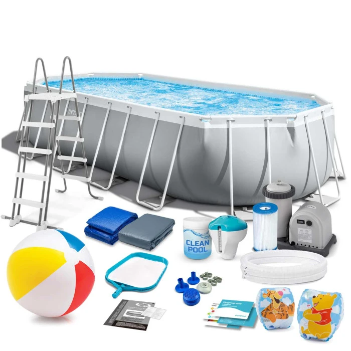 Бассейн каркасный овальный 18в1 INTEX 26798, 610 x 305 x 122 см, серый