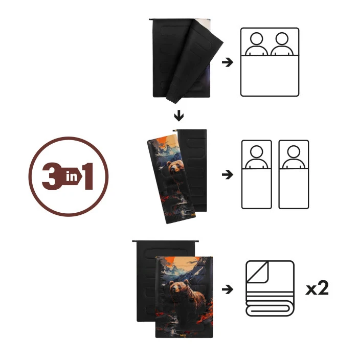 Спальный мешок 3в1 NILS CAMP NC3601, 200 х 140 см, разноцветный