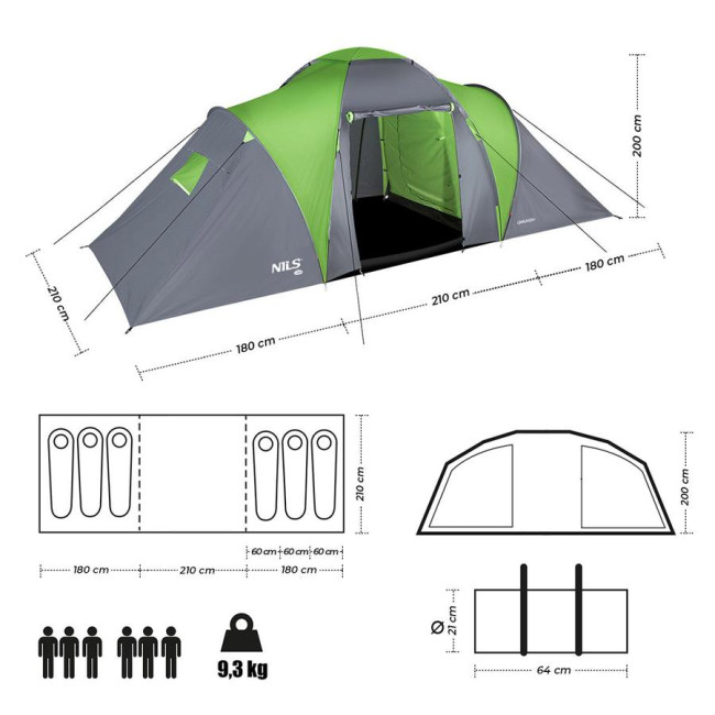 Кемпинговая палатка NILS CAMP NC6031 HIGHLAND серо-зеленый