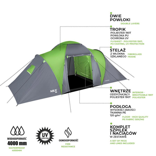 Кемпинговая палатка NILS CAMP NC6031 HIGHLAND серо-зеленый