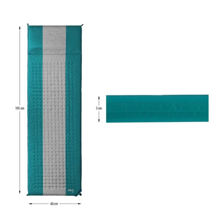 Коврик самонадувающийся NILS CAMP NC4340, 195 х 160 х 5 см - серо-бирюзовый