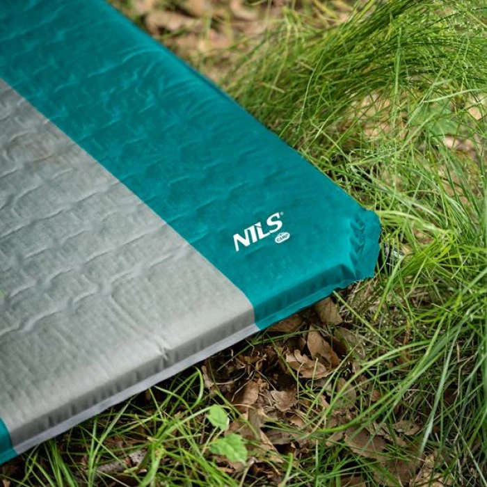 Коврик самонадувающийся NILS CAMP NC4340, 195 х 160 х 5 см - серо-бирюзовый