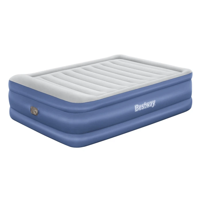 Надувной матрас Bestway 67690 со встроенным электронасосом 203х152 см, сине-серый.