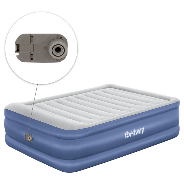 Надувной матрас Bestway 67690 со встроенным электронасосом 203х152 см, сине-серый.