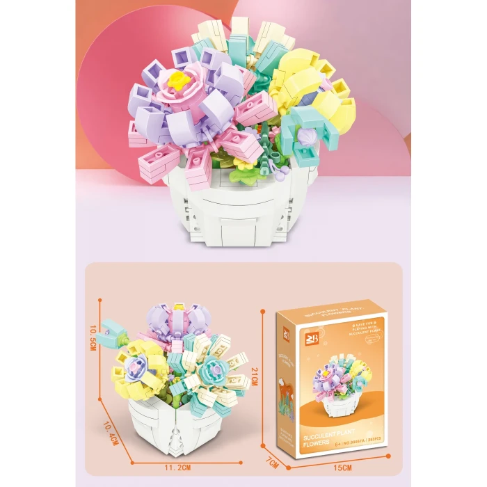 Детский конструктор Ramiz 88067A Букет в горшке 253 эл, разноцветный