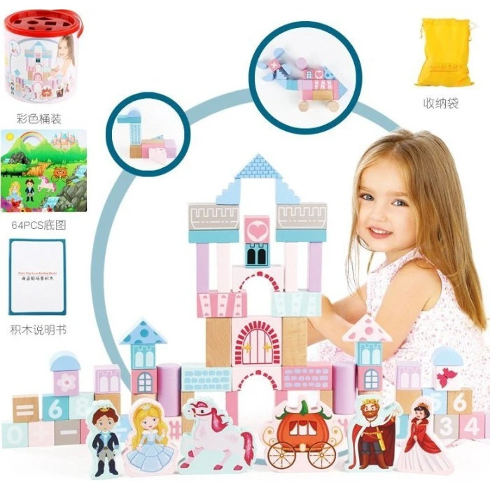 Детский набор деревянных кубиков для девочек "Принцесса в замке"