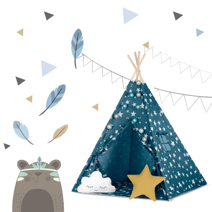 Вигвам детский с гирляндой и фонариками Nukido синий