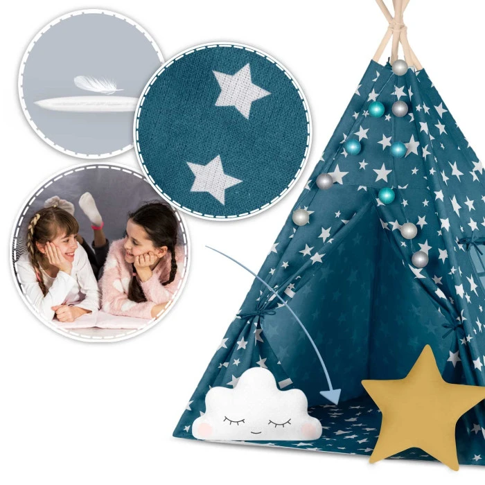 Вигвам детский с гирляндой и фонариками Nukido синий