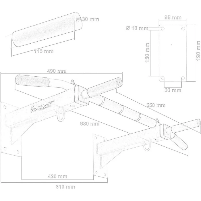 Турнік стінний гімнастичний для підтягувань, чорний Movit 350 кг