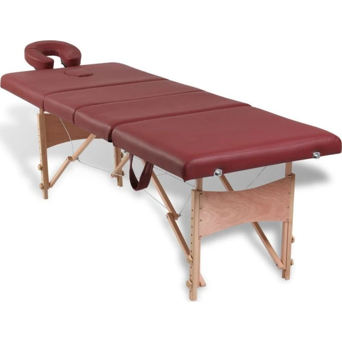 Массажный стол на 4 зоны с деревянной рамой vidaXL красный