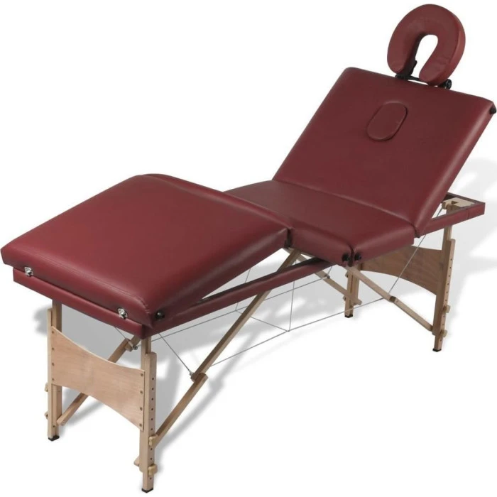 Массажный стол на 4 зоны с деревянной рамой vidaXL красный