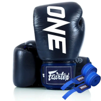 Рукавички боксерські шкіряні з бинтами Fairtex BGV1-ONE 12 унцій, темно-сині