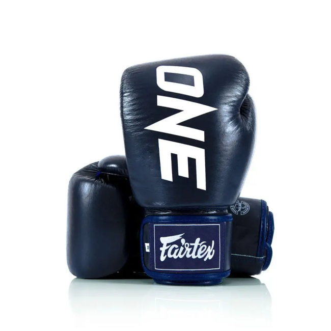 Перчатки боксерские кожаные с бинтами Fairtex BGV1-ONE 12 унций, темно-синие
