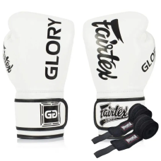Перчатки боксерские с бинтами Fairtex BGVG1 размер 10 унций, белые