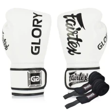 Перчатки боксерские с бинтами Fairtex BGVG1 размер 10 унций, белые