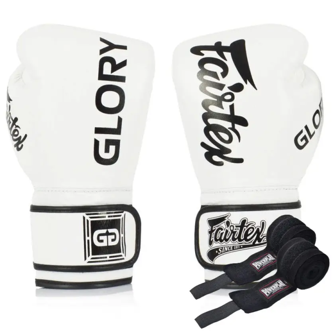 Перчатки боксерские с бинтами Fairtex BGVG1 размер 10 унций, белые