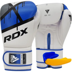 Перчатки боксерские с капой RDX F7 Ego размер 14 унций, бело-синие.