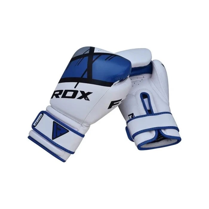 Перчатки боксерские с капой RDX F7 Ego размер 14 унций, бело-синие.
