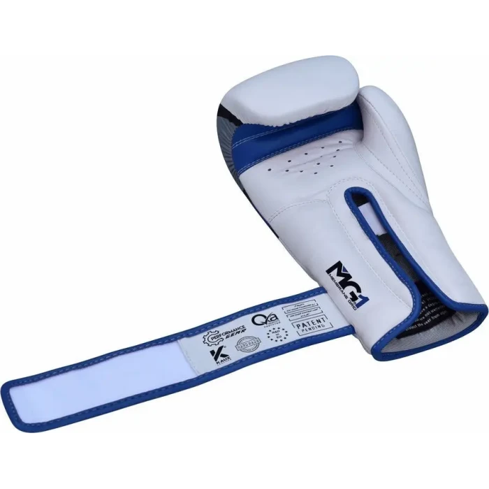 Перчатки боксерские с капой RDX F7 Ego размер 14 унций, бело-синие.