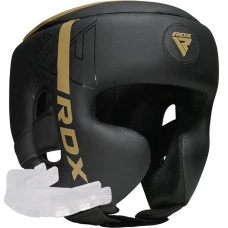 Шолом боксерський з капою RDX F6 KARA Matte розмір XL, чорно-золотистий