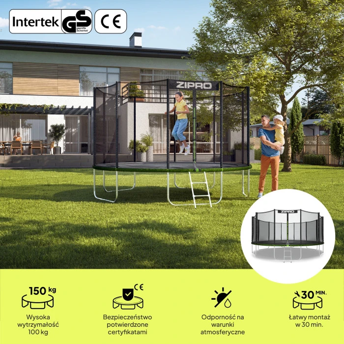 Батут Zipro Jump Pro з зовнішньою сіткою 16 футів 496 см чорно-зелений