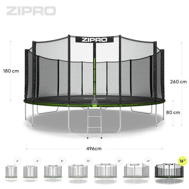 Батут Zipro Jump Pro с наружной сеткой 16 футов 496 см черно-зеленый