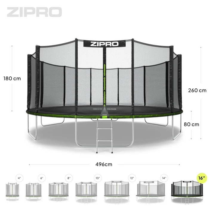 Батут Zipro Jump Pro з зовнішньою сіткою 16 футів 496 см чорно-зелений
