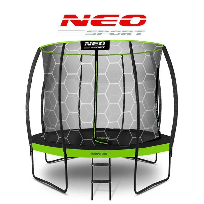 Батут Neo-Sport с внутренней сеткой 8 футов 252 см черно-зеленый