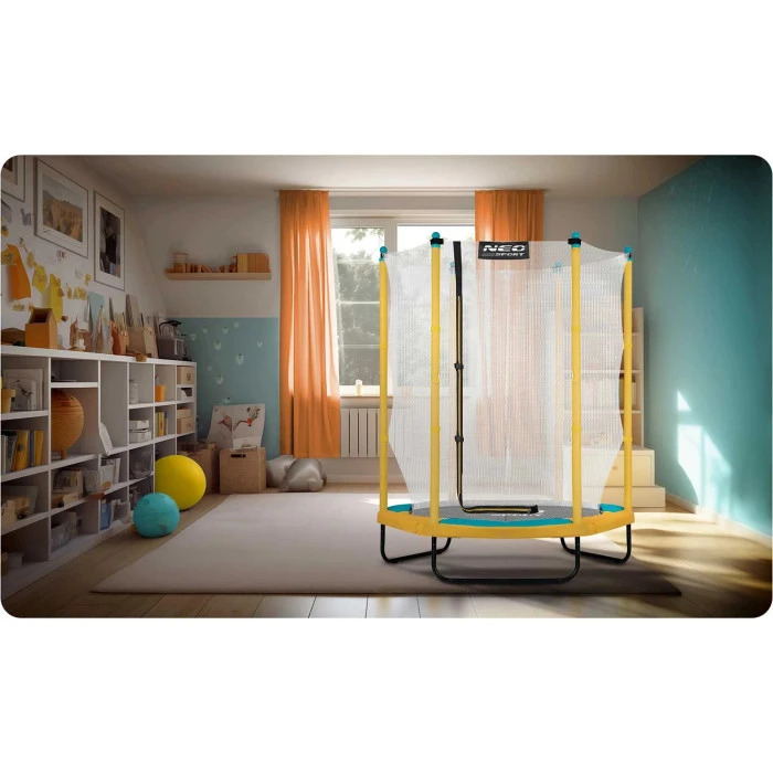 Батут Neo-Sport с внутренней сеткой 4,5 фута 140 см желтый