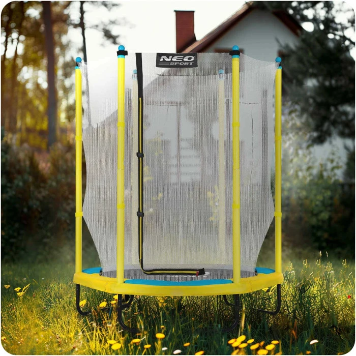Батут Neo-Sport с внутренней сеткой 4,5 фута 140 см желтый