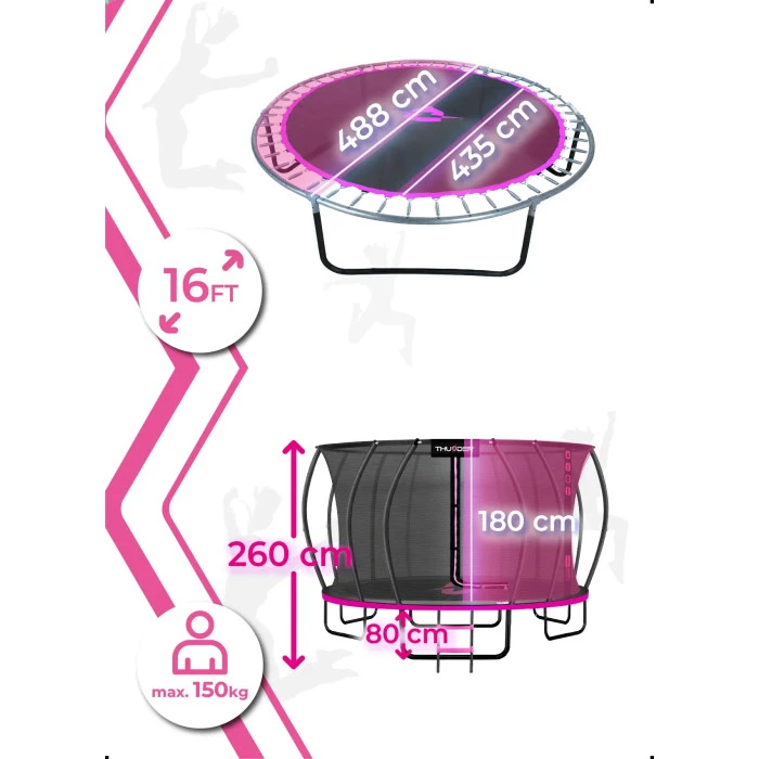 Батут THUNDER INSIDE ULTRA с внутренней сеткой 16 футов 490 см черно-розовый