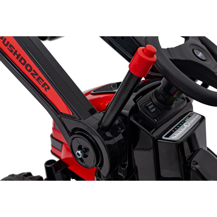 Акумуляторний трактор для дітей, червоний + ківш з рухомою рукою + пульт дистанційного керування + повільний старт + FM-радіо + світлодіод