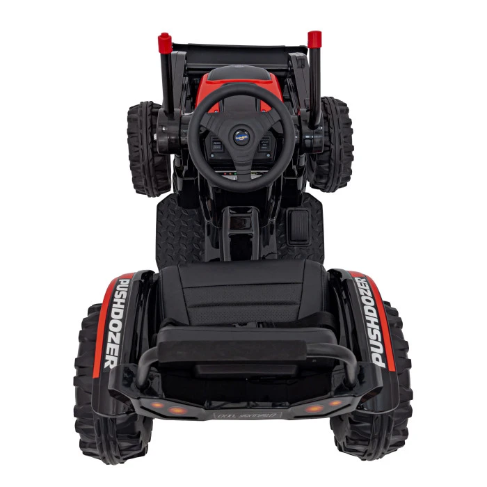 Акумуляторний трактор для дітей, червоний + ківш з рухомою рукою + пульт дистанційного керування + повільний старт + FM-радіо + світлодіод