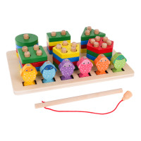 Деревянная развивающая игрушка 2в1 для детей 3+ Сенсорный пазл + игра «Рыбак».