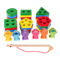 Деревянная развивающая игрушка 2в1 для детей 3+ Сенсорный пазл + игра «Рыбак».