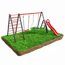 Гойдалка з гніздом лелеки, драбиною та гіркою K-Sport KSOZ015DJZ - червоно-сіра