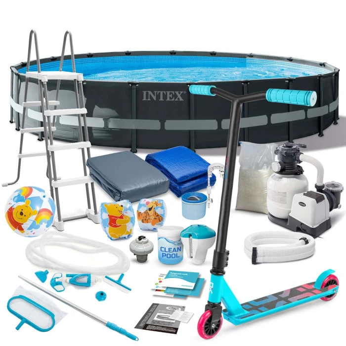 Бассейн каркасный 21в1 INTEX 26334, 610 x 122 см + самокат