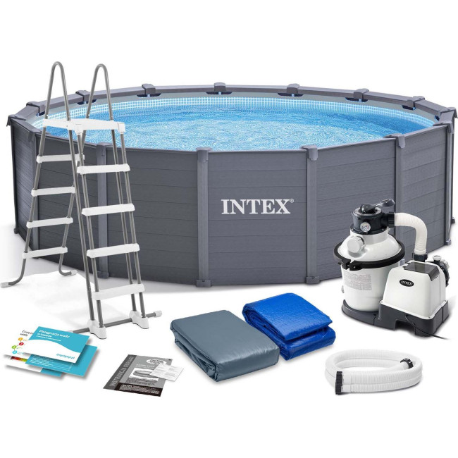 Бассейн каркасный Intex 26384 478 см 11в1, серый