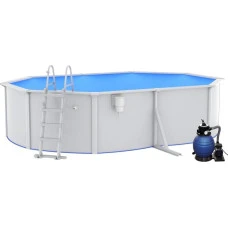 Бассейн каркасный овальный vidaXL 490 x 360 x 120 см, белый + насос с песочным фильтром + стремянка.