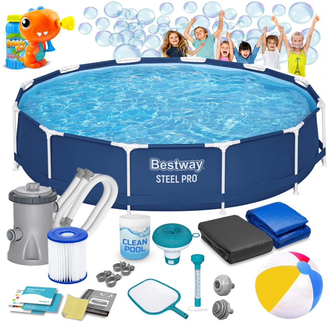 Басейн каркасний 16в1 Bestway 56681 366 x 76 см + машина для створення бульбашок Басейн каркасний 16в1 Bestway 56681 366 x 76 см + машина для створення бульбашок