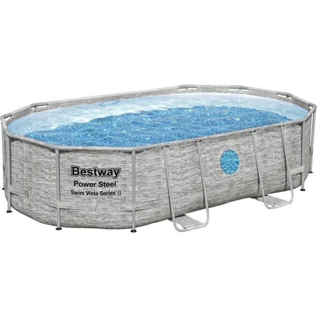 Бассейн каркасный овальный Bestway Power Steel 488x305x107 см серый